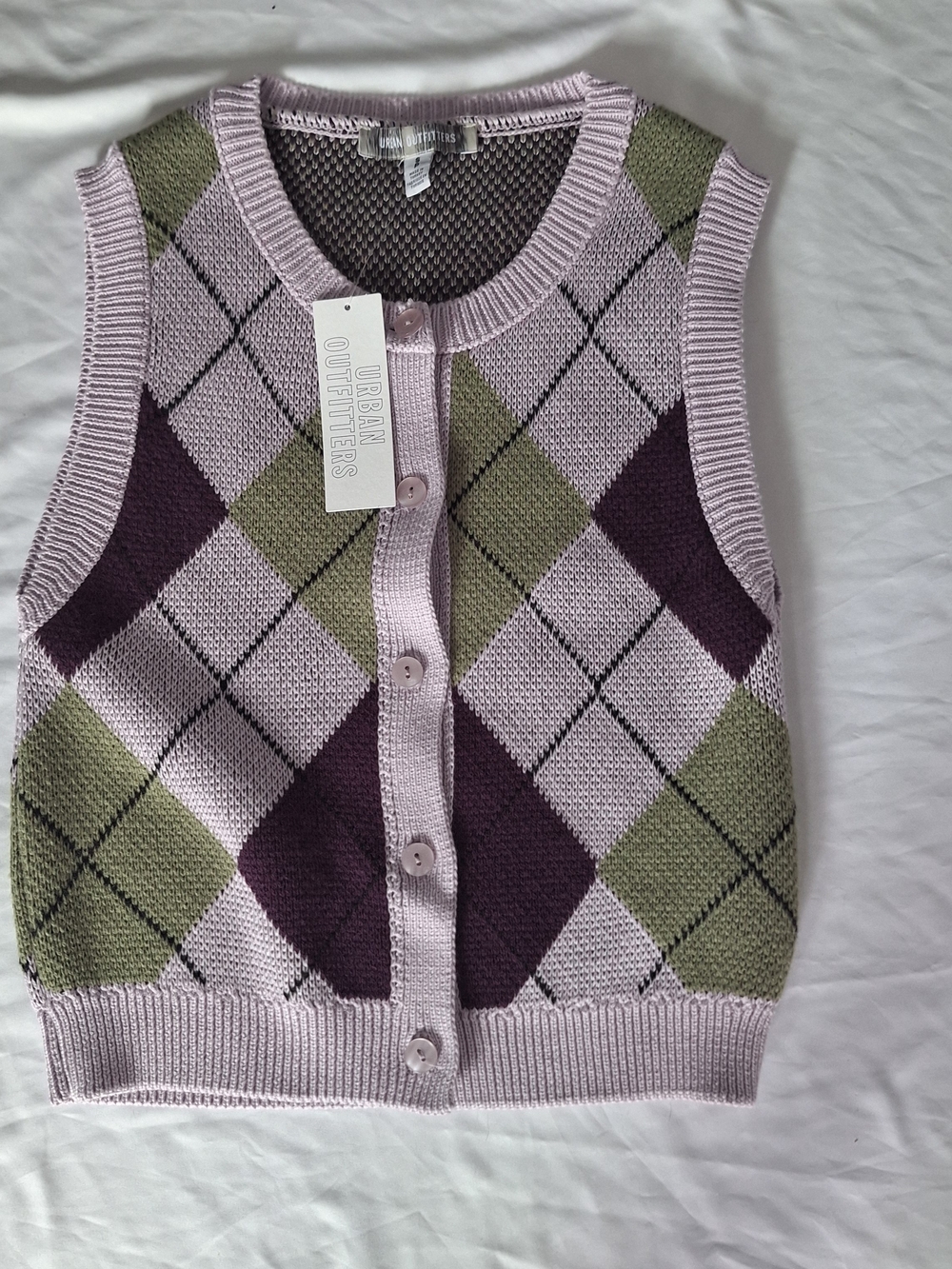 NWT Urban Outfitters Lavender W/ Purple/ Green Diamond Sweater Vest Women Small